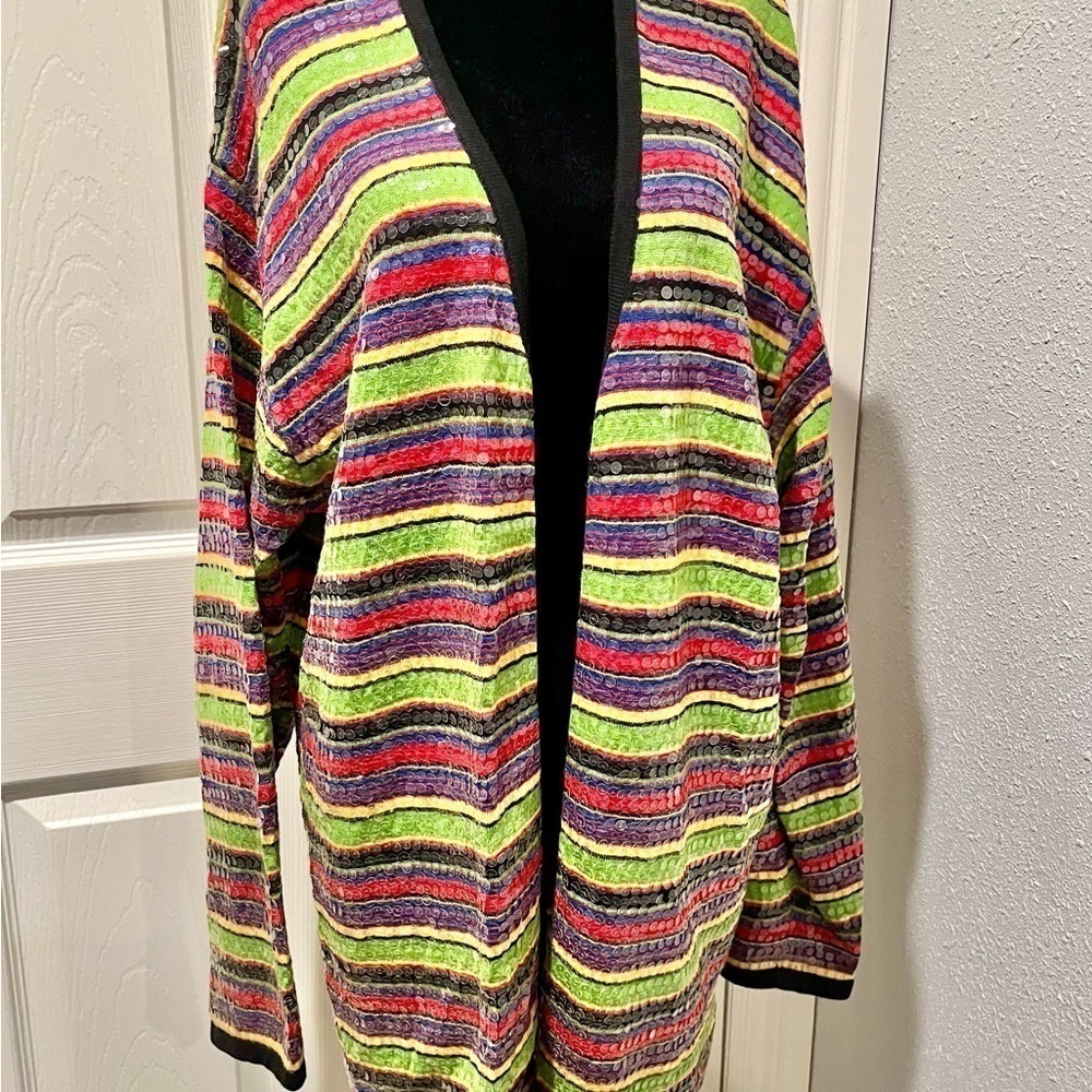 Ungaro Ter Rainbow Stripe Cardigan sweater colorful Clear sequin L.